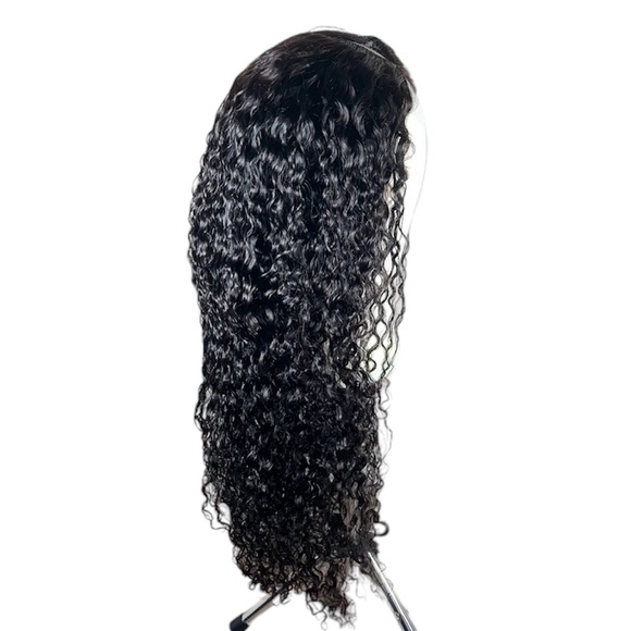 Natural Black Deep Curly Human Hair V Part 24 Inch Glueless Wig - Picture 1 of 17